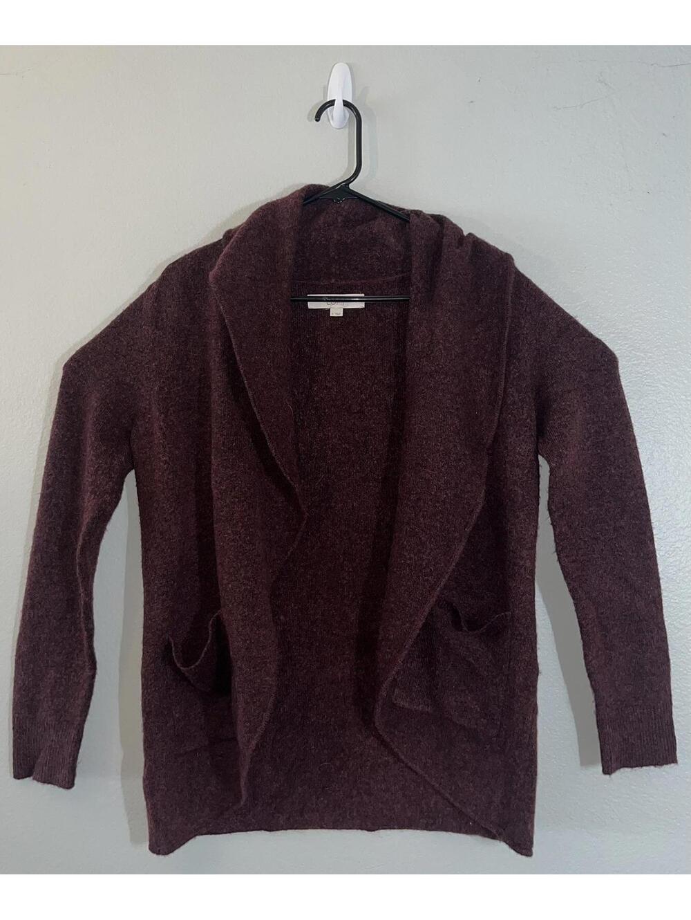 Ann Taylor LOFT Size Small Wool Blend Open Front Cardigan Sweater Burgundy